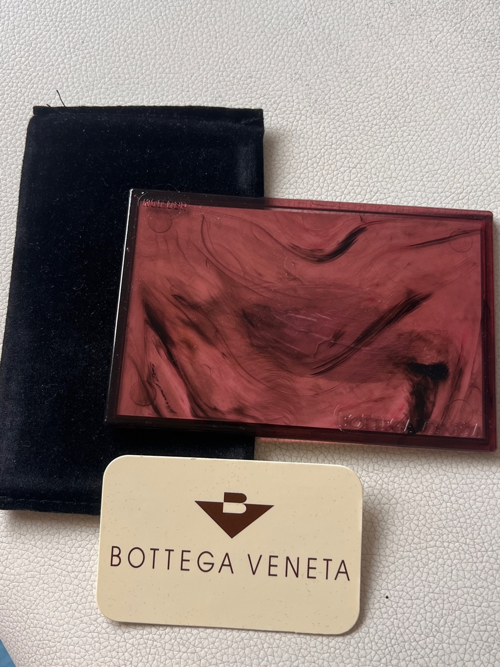 Vintage Bottega Veneta Burgundy Lucite Travel / Purse Mirror with Pouch